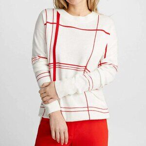 Equipment Wool Cashmere Sweater Womens Large White Oversized Crew Neck Red Cozy